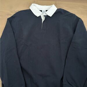 Zara Men's Navy Polo with White Collar